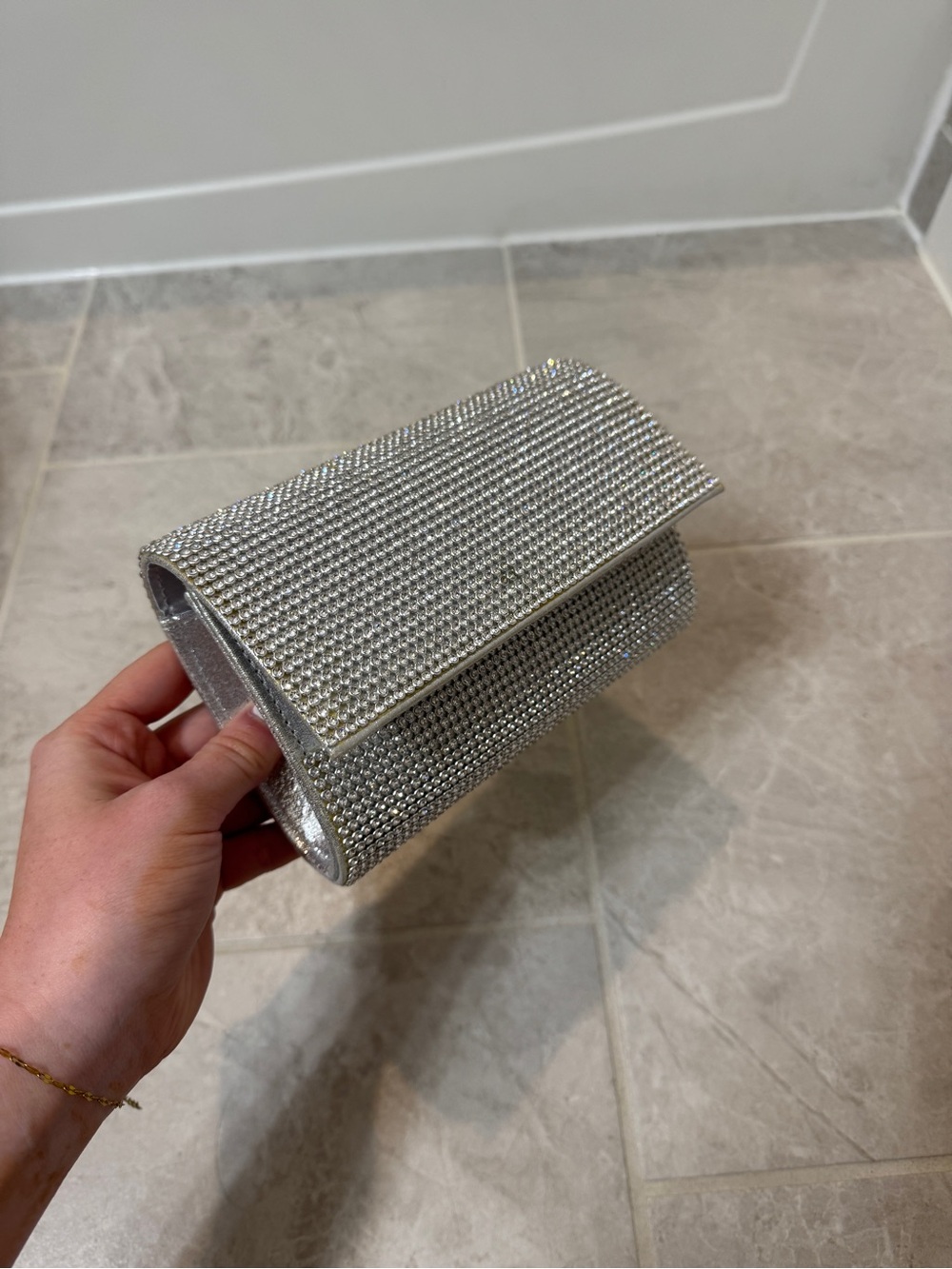 Silver Crystal Embellished Evening Clutch